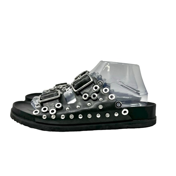 Ash New Universe Rhinestone Studded Leather Slip On Slides Sandals Black Size 40 - Picture 4 of 10